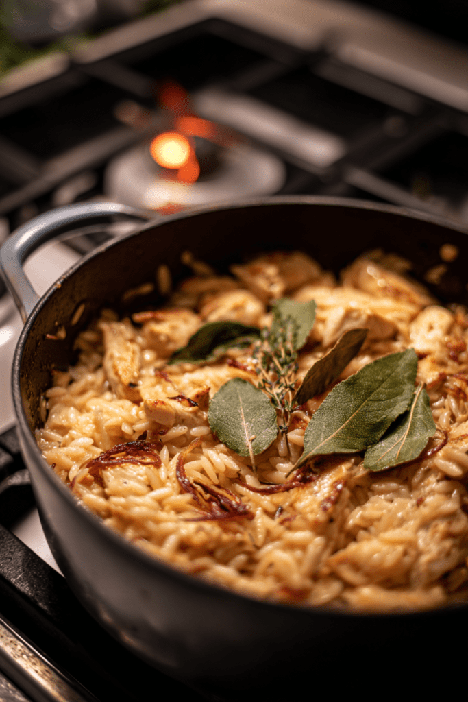French Onion Orzo with Chicken