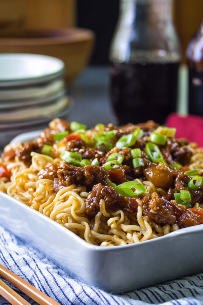 Ground Beef Mongolian Noodles