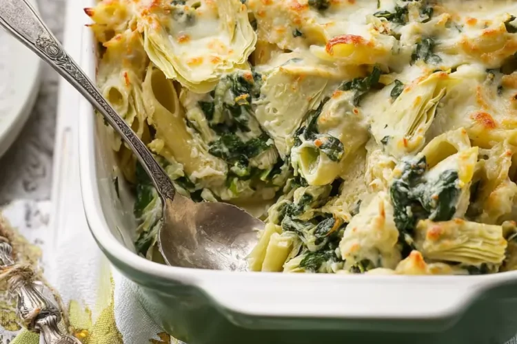 Healthy Spinach and Artichoke Pasta Bake